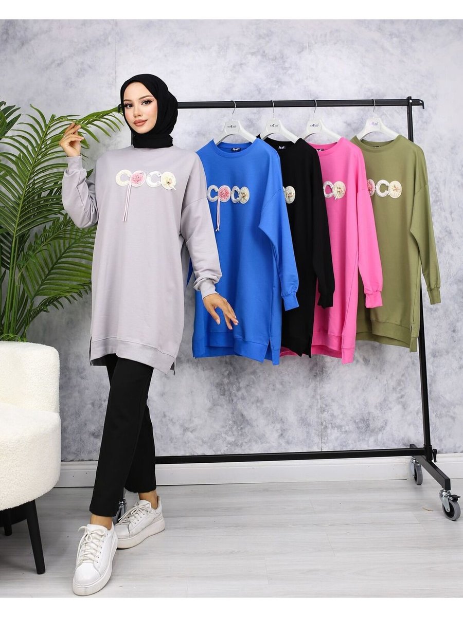 Demybutiqe Tunik Coco Detaylı Gri