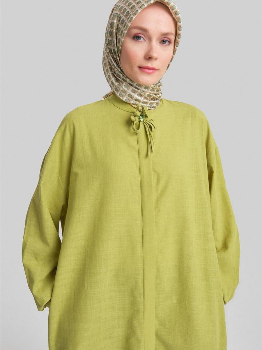 Armine Broşlu Tunik Elbise Fıstık