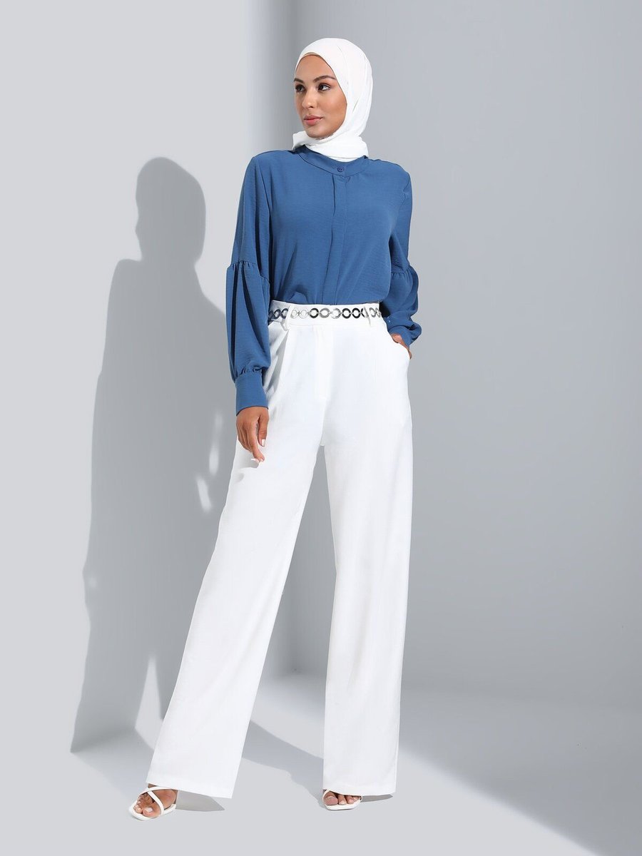 Refka Pileli Klasik Kumaş Pantolon Off White Woman