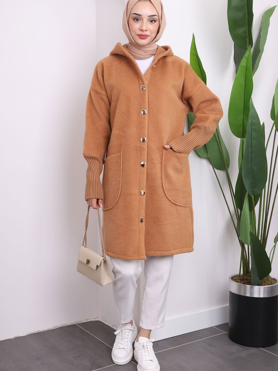 İmajbutik Camel Angora Kapüşonlu Kaban