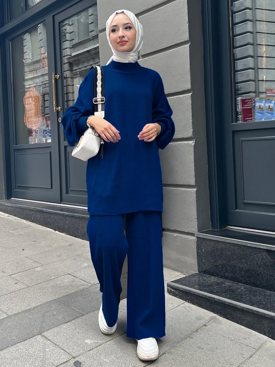 Maystore Balon Kol Çelik Örme Triko Tunik Pantolon Takım