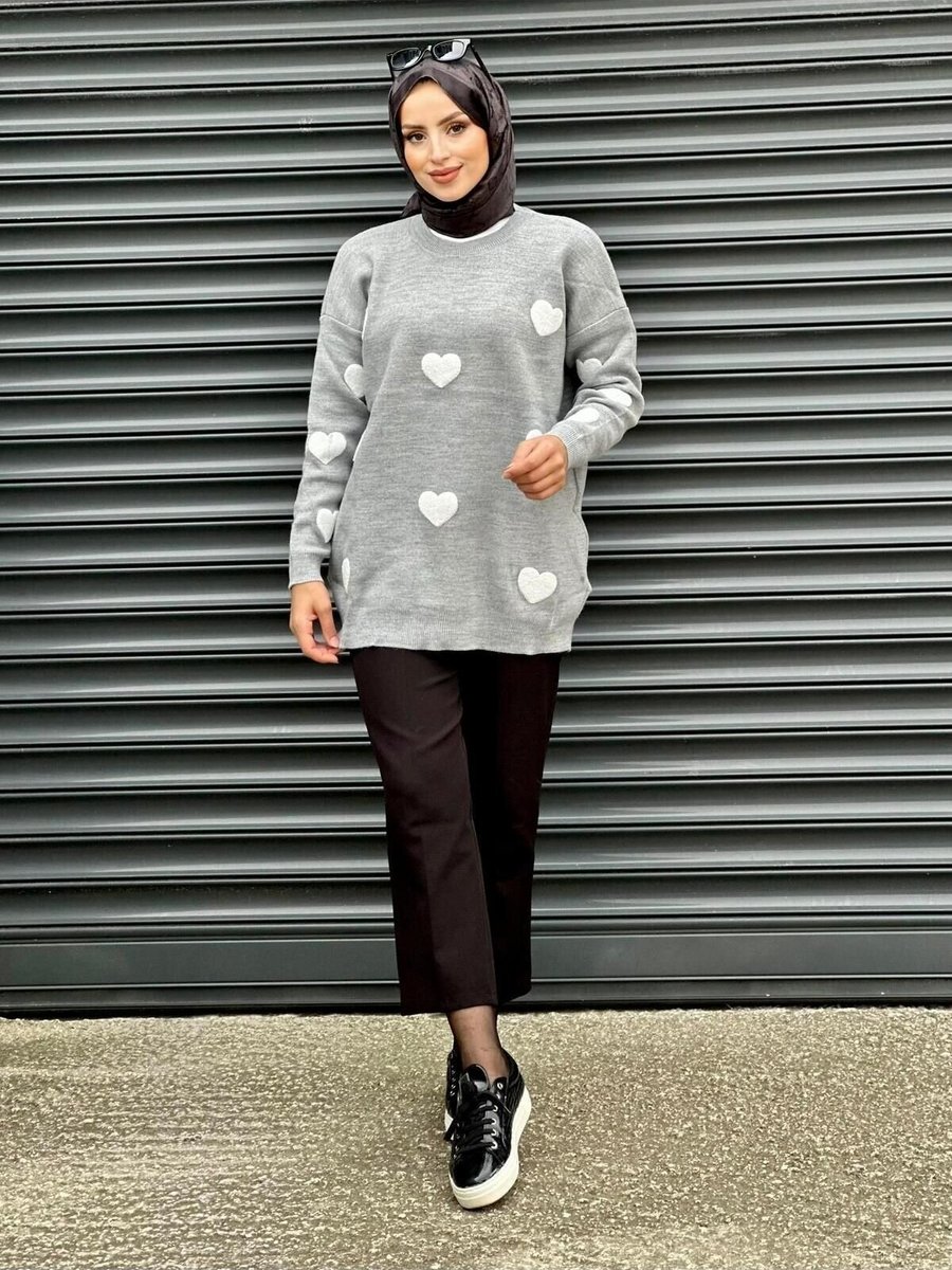 Nergis Neva Butik Gri Kalpli Triko Tunik
