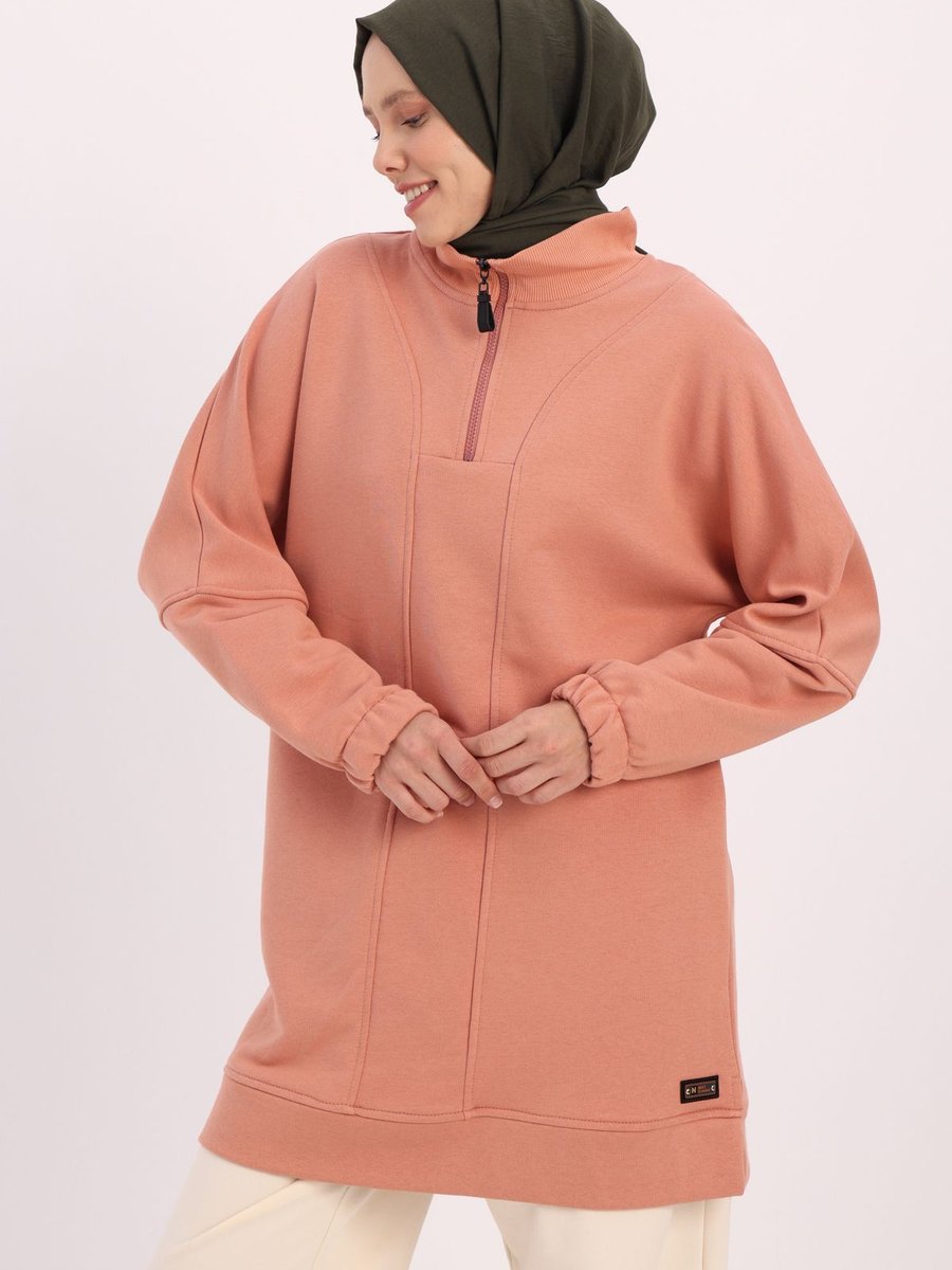 Allday Somon Dik Yaka Fermuarlı Sweat Tunik