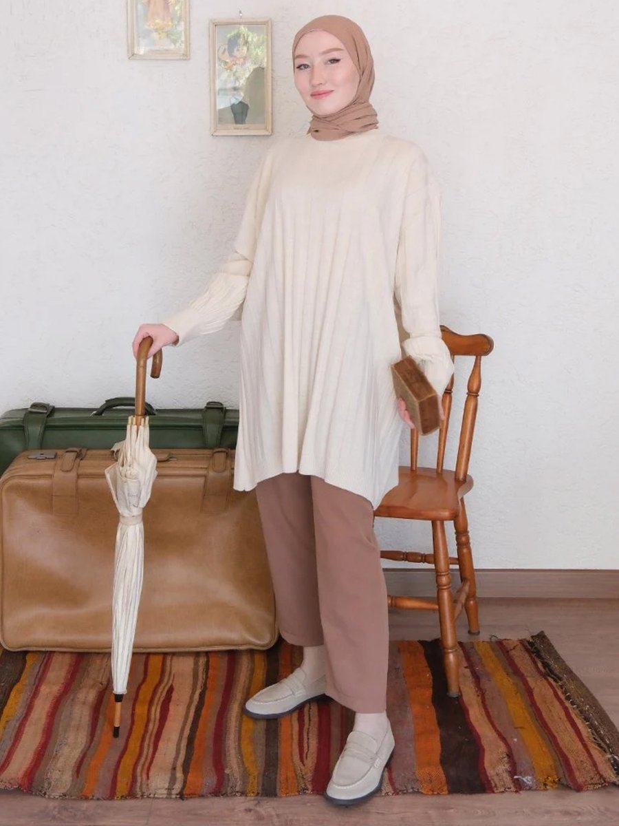 Ceylan Otantik Krem Triko Tunik