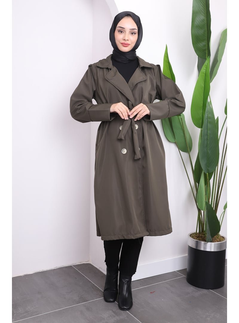 İmaj Butik Haki Bel Kuşaklı Cepli Trençkot