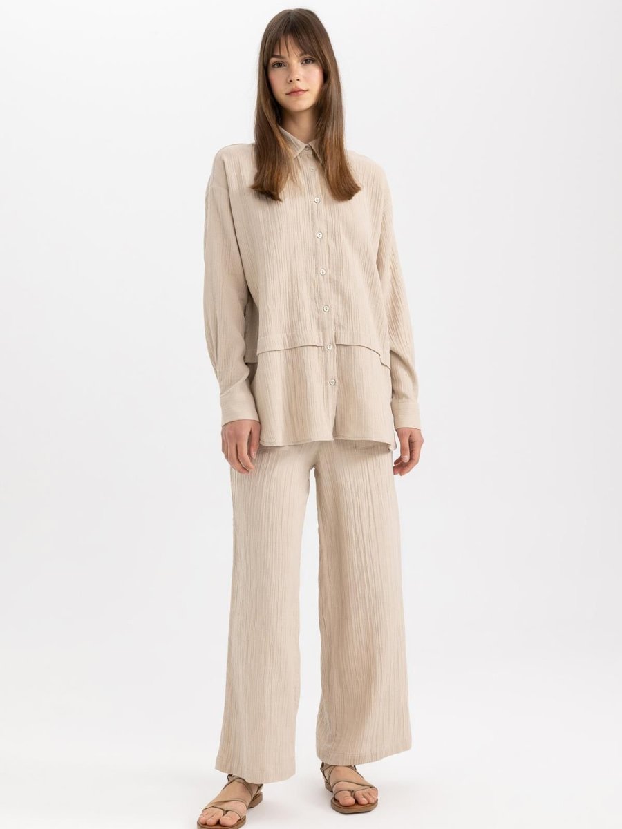 Defacto Wide Leg Geniş Bol Paça Esnek Belli Basic Düz Muslin Pantolon Z3340az24sp