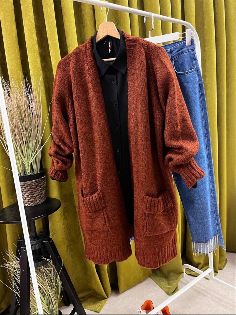 Butik Kol Katmanlı Cepli Salaş Triko Hırka