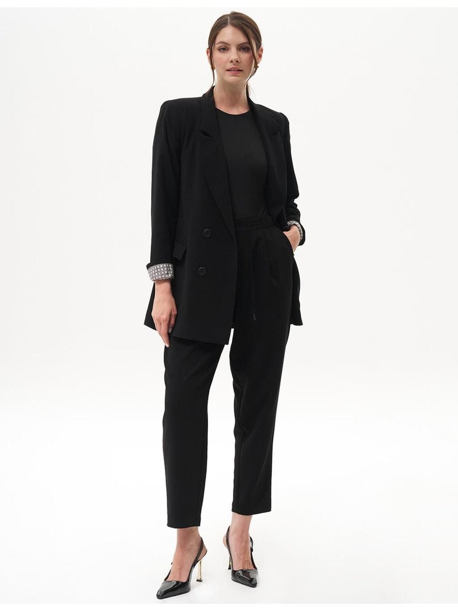 Kayra Kapak Cepli Krep Blazer Ceket Siyah