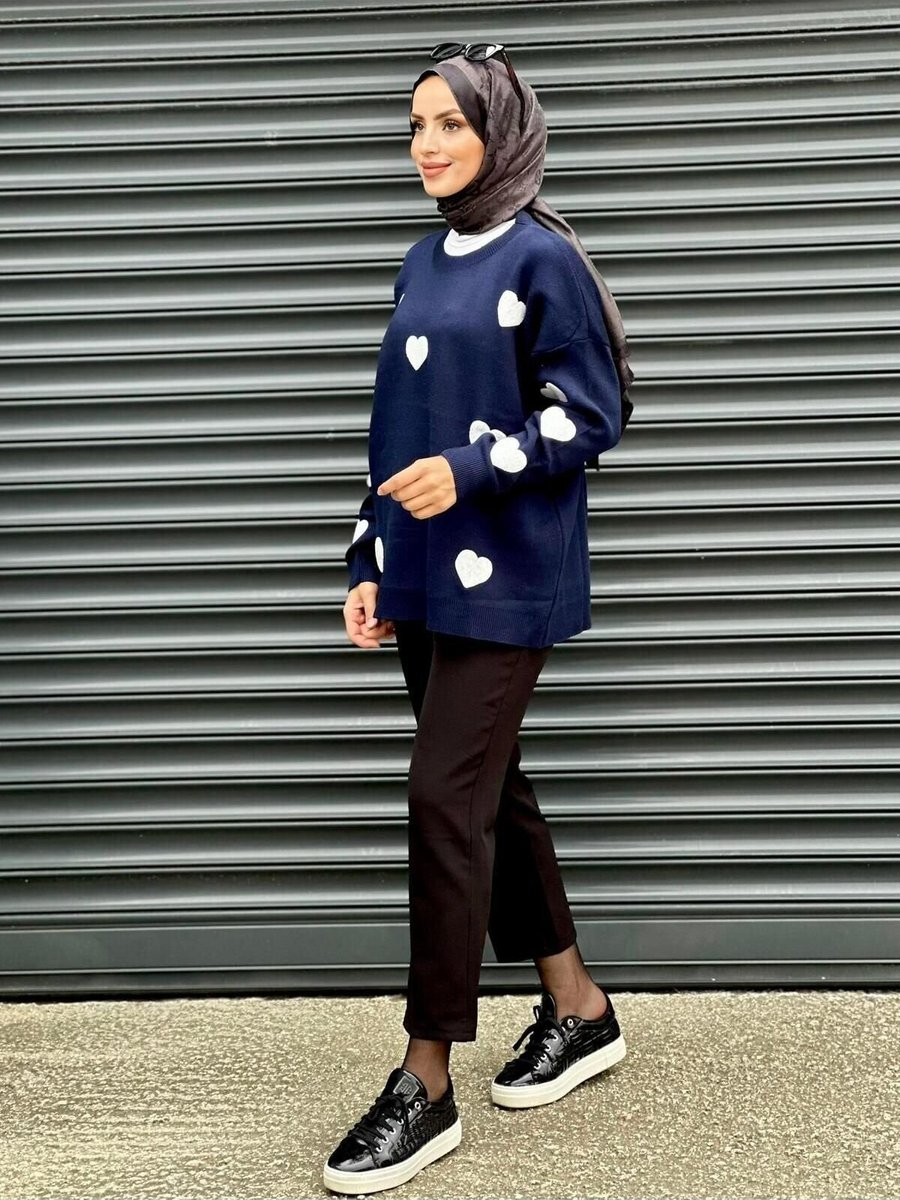 Nergis Neva Butik Lacivert Kalpli Triko Tunik