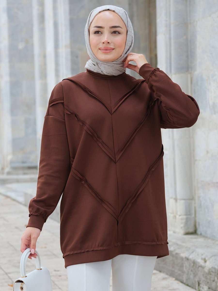 Locco Önü V Detaylı Tunik Kahverengi