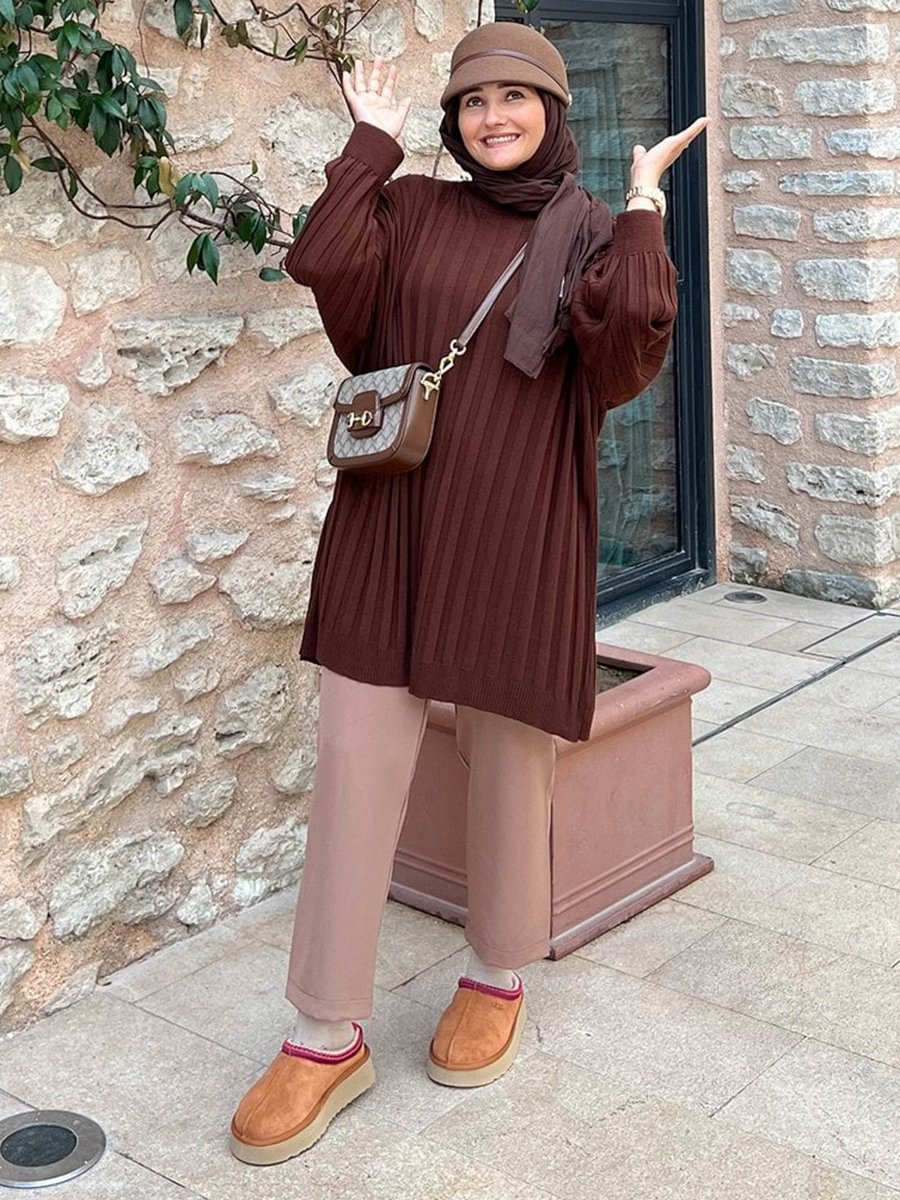 Ceylan Otantik Kahve Triko Tunik Acı