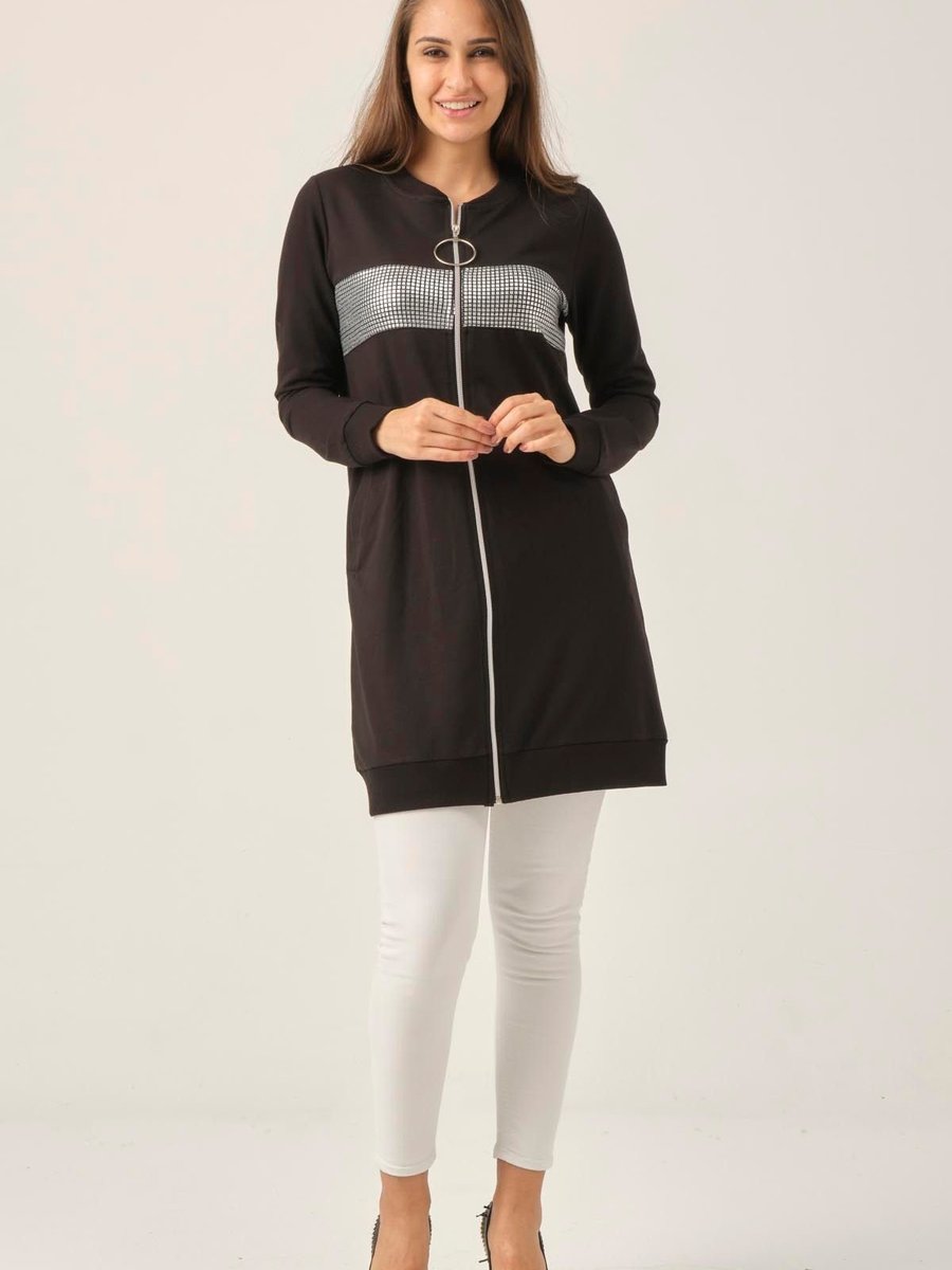 Darlin Moda Siyah Fermuarlı Sweatshirt