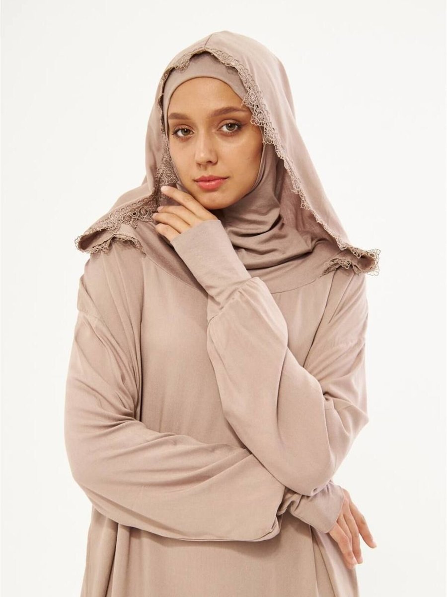Mercan Hijab Namaz Elbisesi Kapüşonlu Dantelli