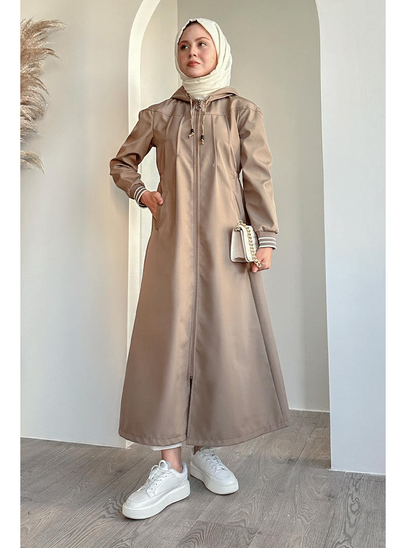 InStyle Pile Detay Beli Lastikli Bej Trençkot