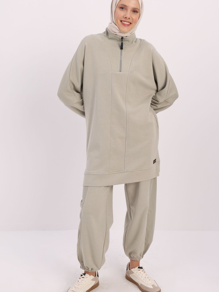 Allday Defne Dik Yaka Fermuarlı Sweat Tunik