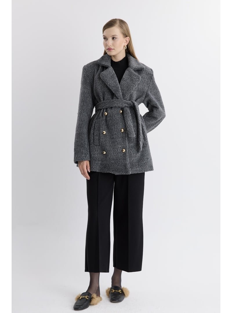 AHEL Siyah Blazer Düğmeli Kaşe Ceket
