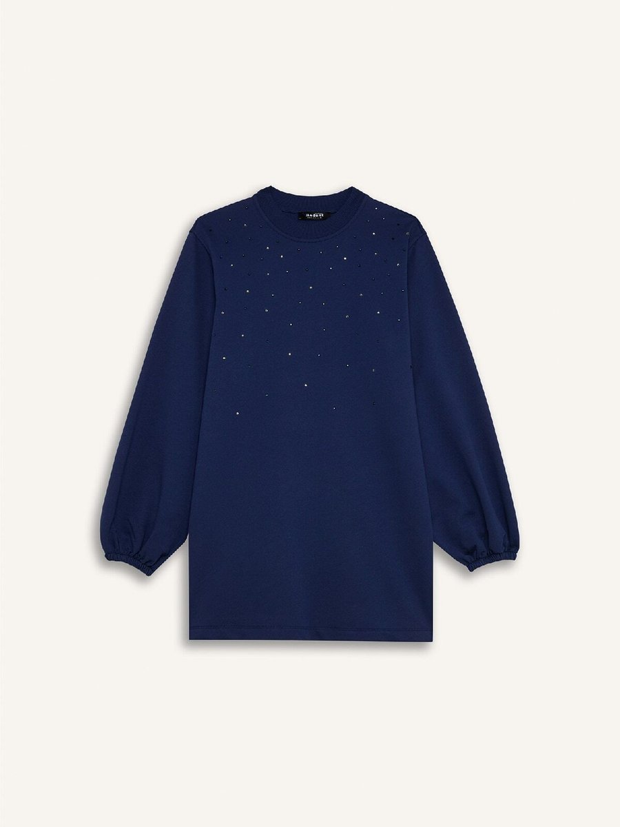 Defacto Regular Fit Bisiklet Yaka Balon Taş Detaylı Uzun Kollu Sweatshirt Tunik D4802ax24au