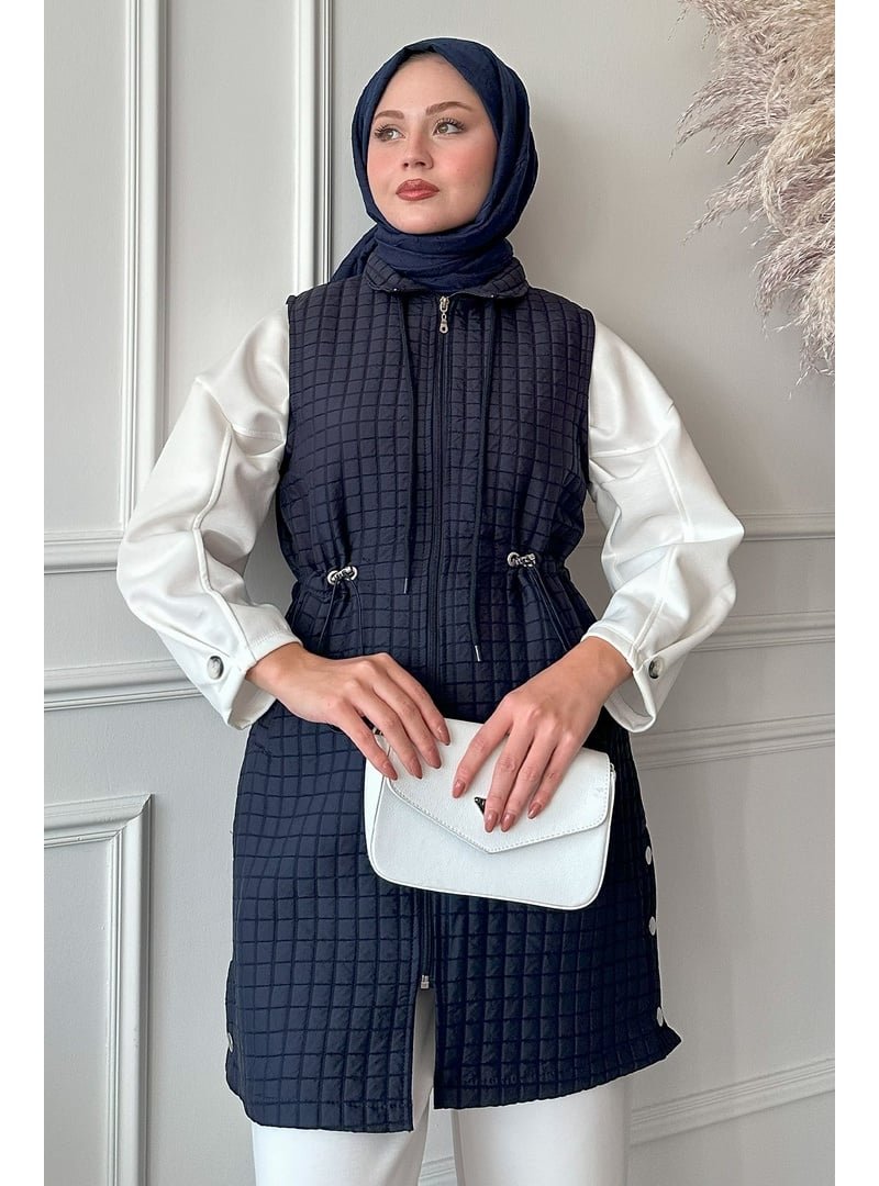 InStyle Kapitone Lacivert Çıtçıtlı Yelek