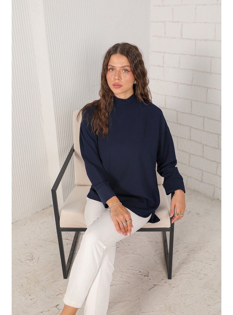 Melike Tatar Lacivert Basic Krep Tunik