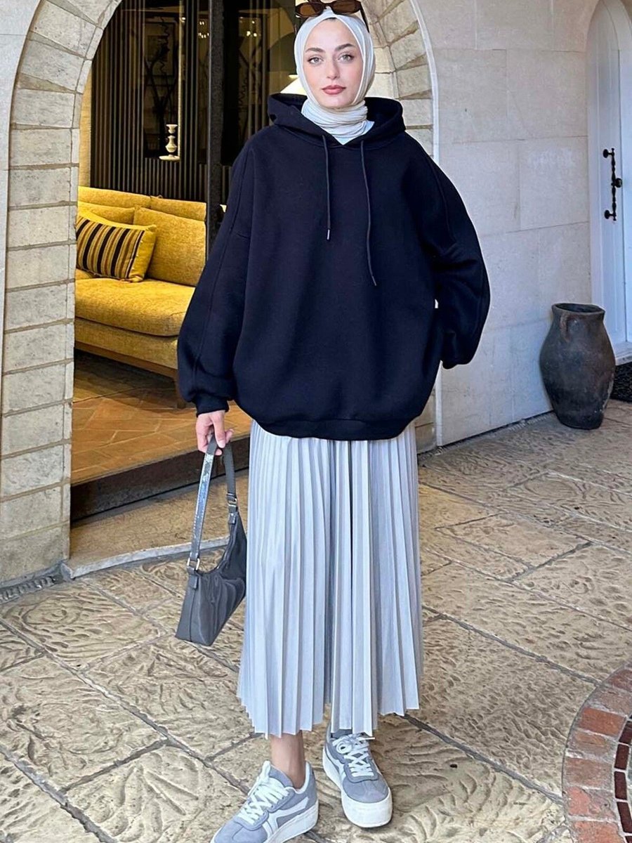 Lamelif Kapüşonlu Oversize Yan Cepli Sweat