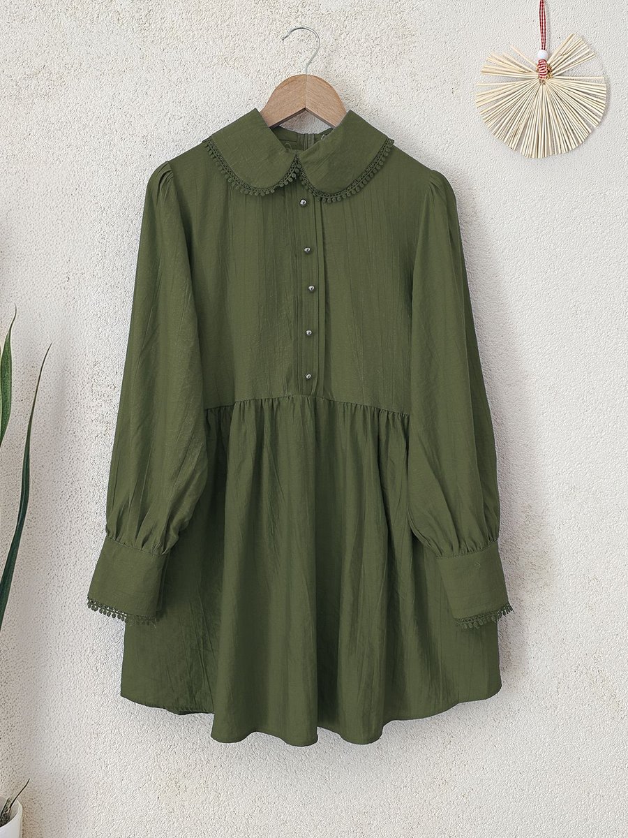 Modaqu Bebe Yaka Dantelli Tunik Haki