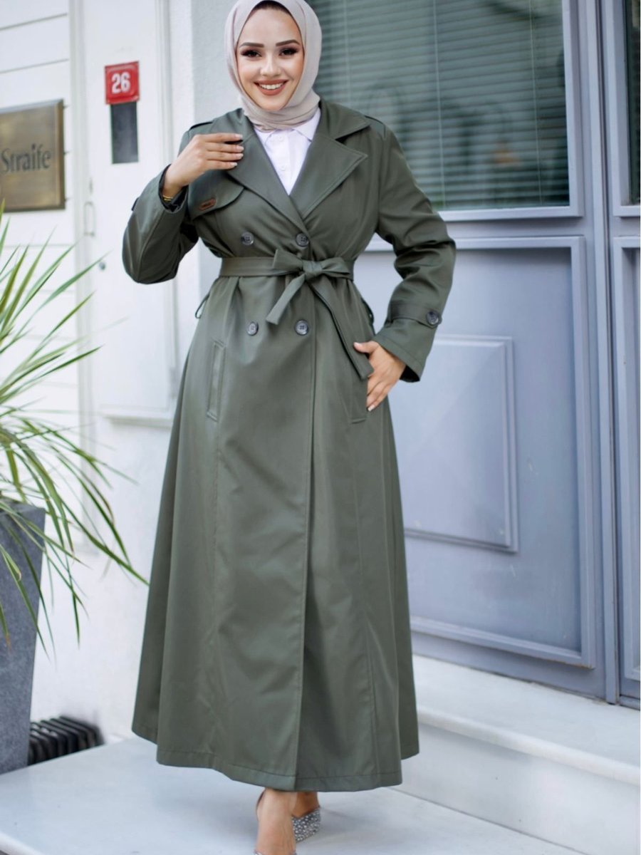 Alniss Collection Kruvaze Yaka Astarlı Tam Boy Trençkot