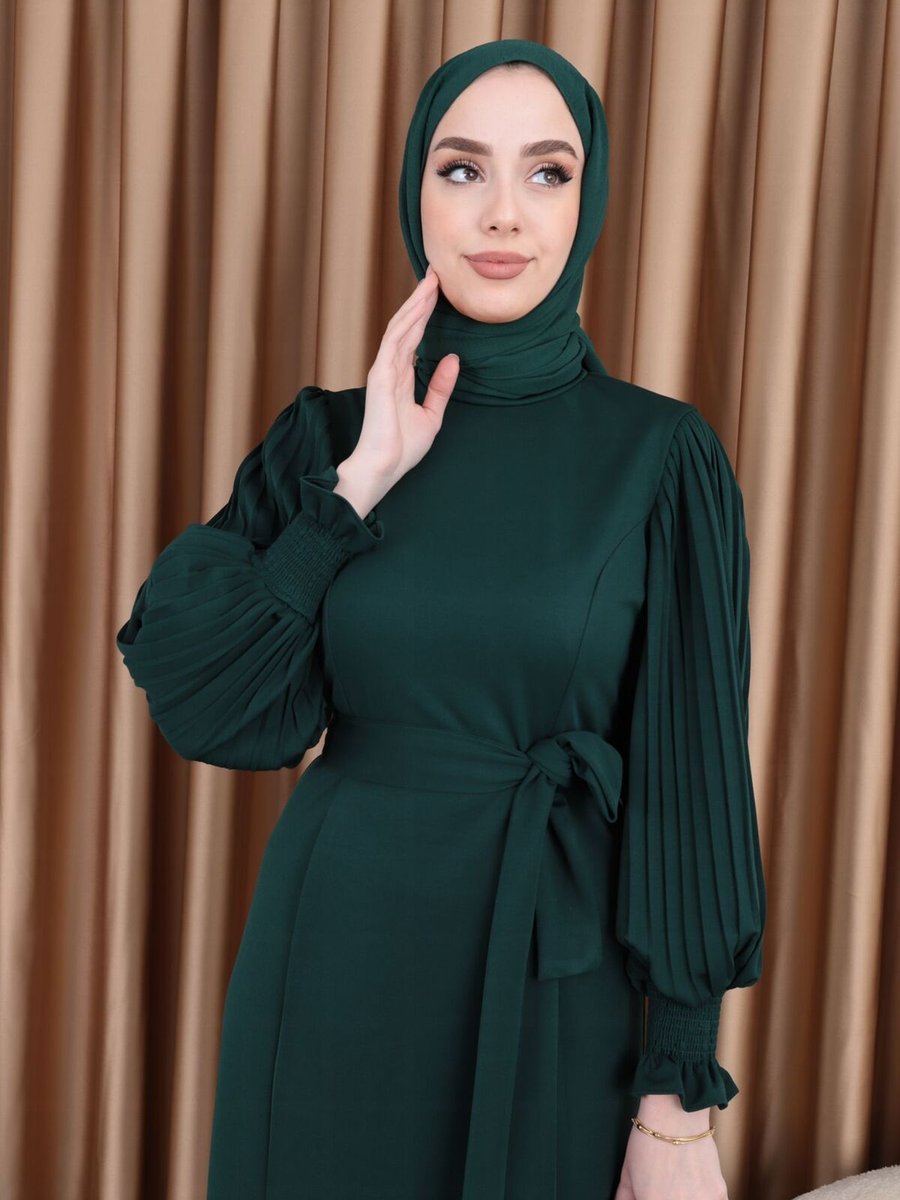 Moda Zeynaa Plise Kol Detaylı Elbise