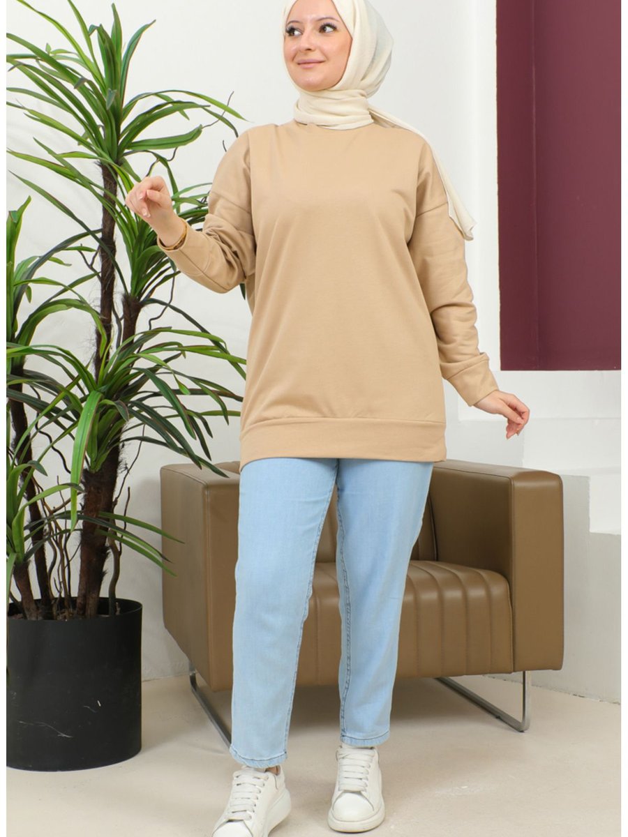 Sefamerve Düz Spor Sweatshirt Bej