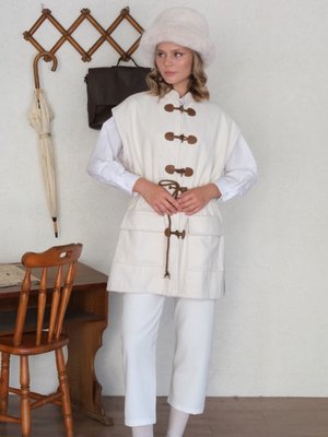 Ceylan Otantik Ekru Kaşe Vintage Yelek