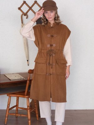 Ceylan Otantik Camel Uzun Kaşe Vintage Yelek