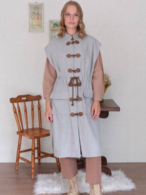 Ceylan Otantik Açık Gri Uzun Kaşe Vintage Yelek