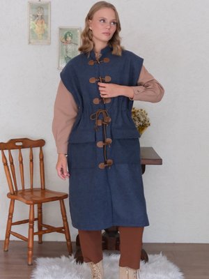 Ceylan Otantik Lacivert Uzun Kaşe Vintage Yelek