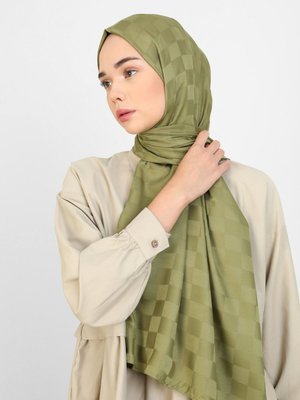 Tuva Yağ Yeşili Diamond Dama Desen Şal