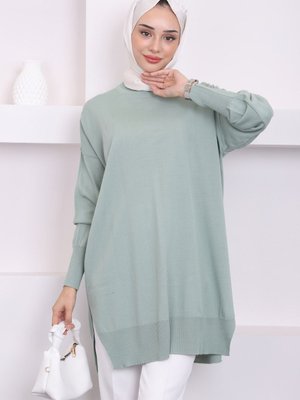 İmajbutik Mint Bisiklet Yaka İnce Merserize Salaş Triko Tunik