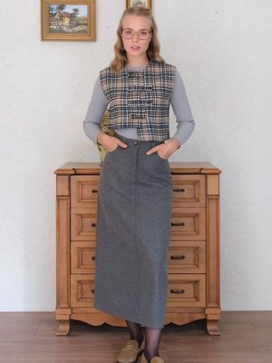 Ceylan Otantik Vizon Ekose Çapraz Düğmeli Vintage Yelek