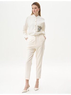 Kayra Duble Paça Beli Lastikli Pantolon Ekru