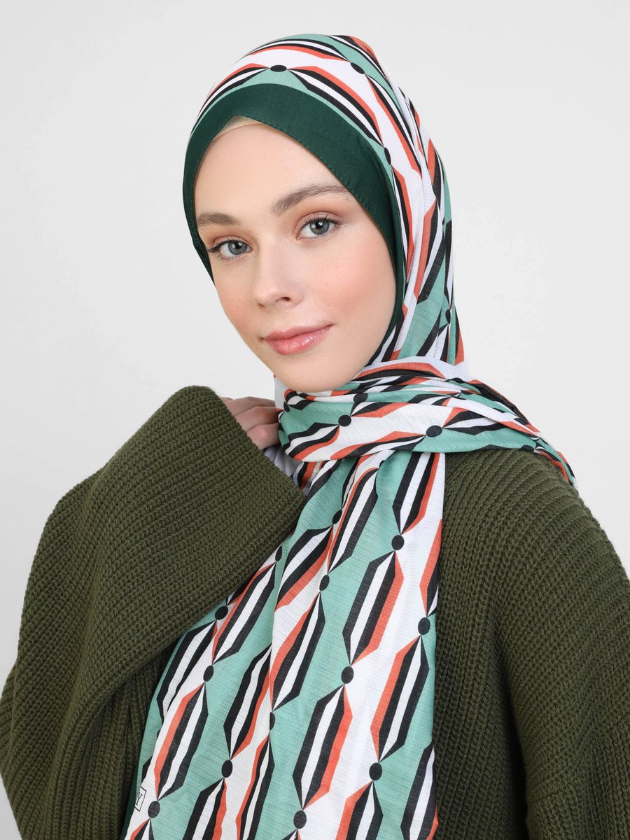 Miray Yeşil Mint Nevada Pamuk Şal Çizgi Desen