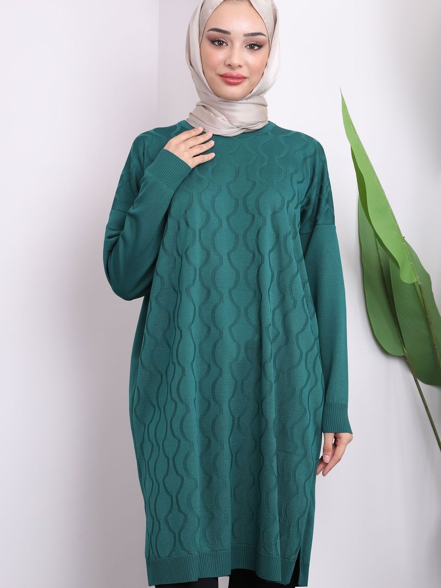 İmajbutik Zümrüt Yeşili Soğuk İplik Merserize Triko Tunik