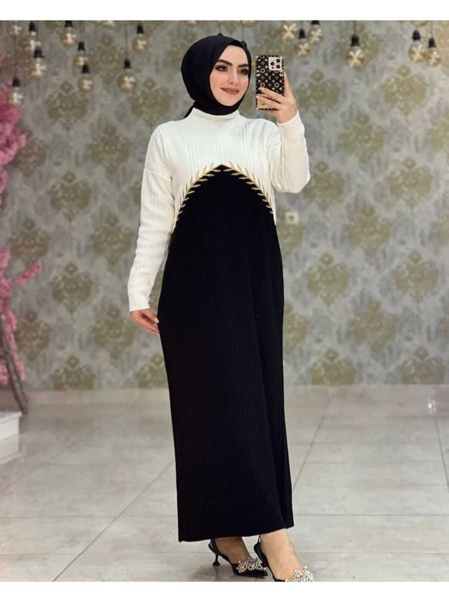Moda Krash Nakış Detay Triko Elbise