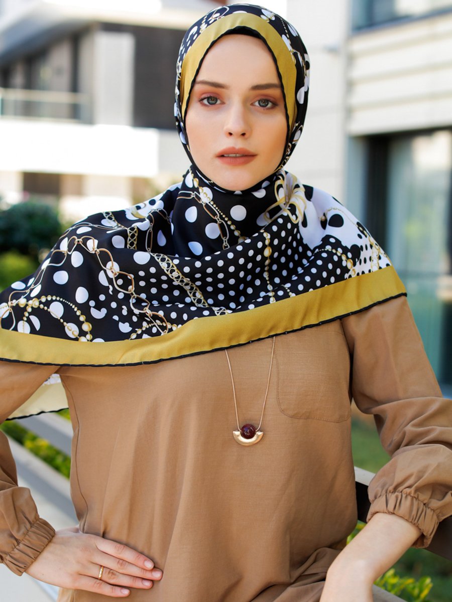 Şalevi Şal Evi Altın Twill Eşarp Renkli
