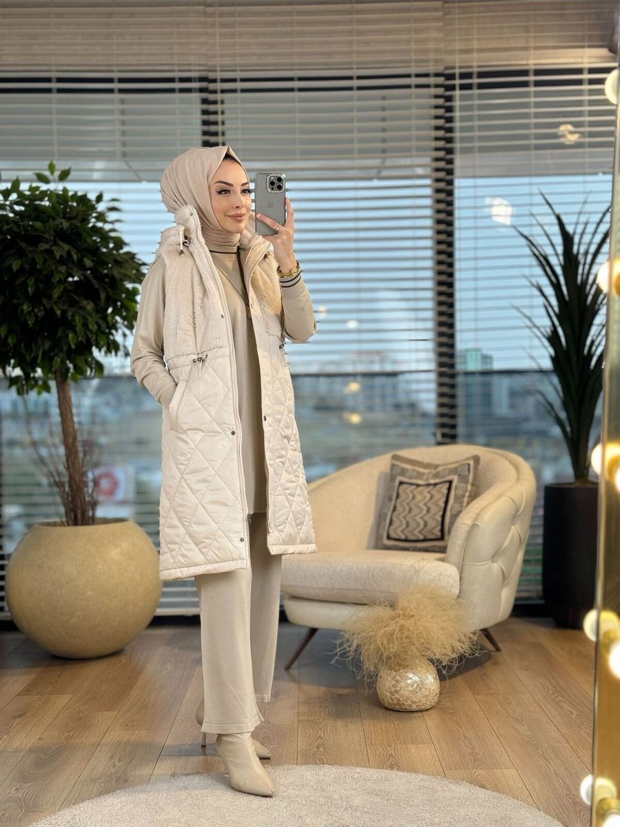 Alanurmoda Ön Ve Yakası Kürklü Şişme Yelek
