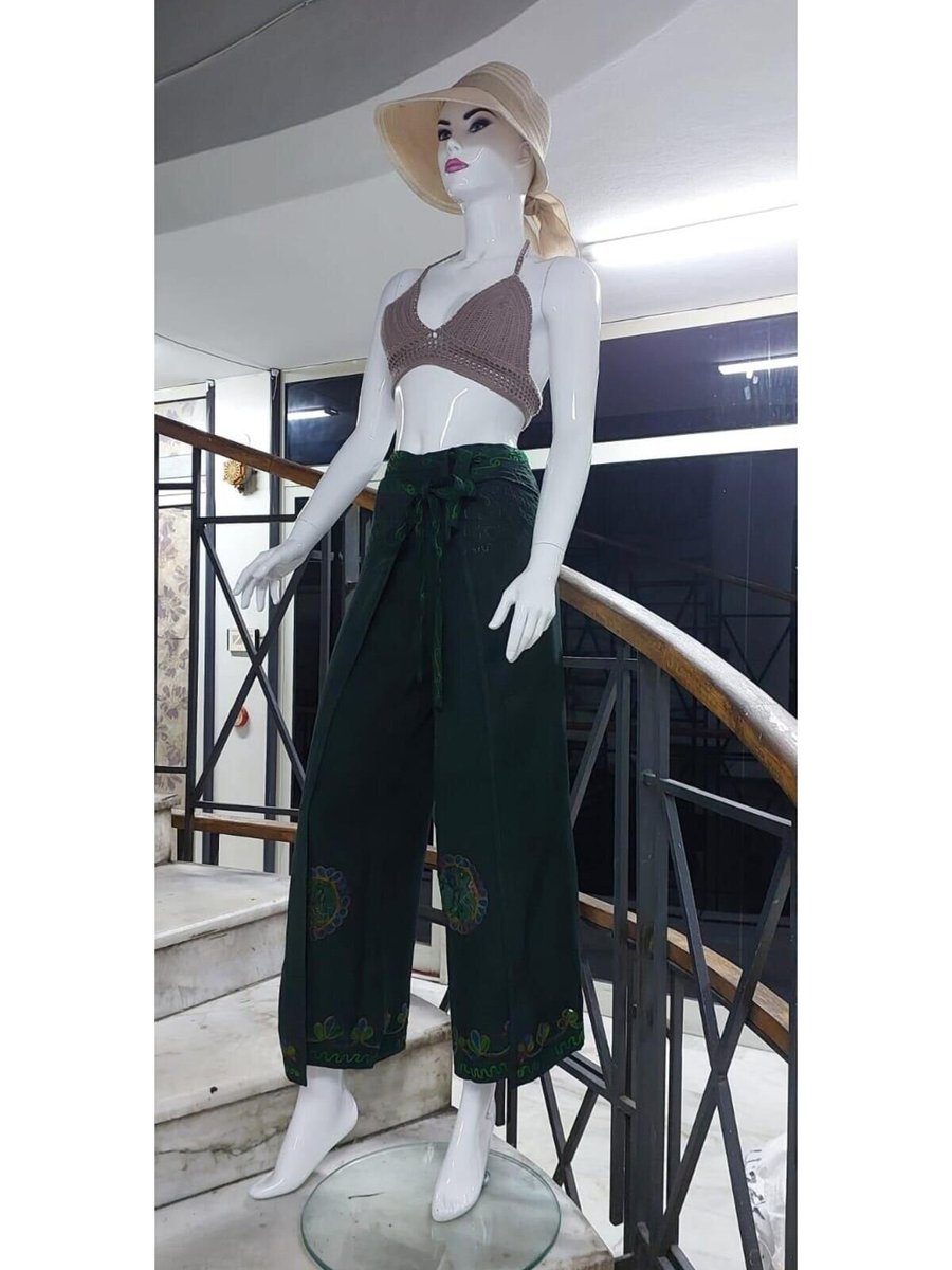 EREN STYLE Yeşil Otantik Nakış İşlemeli Harem Şalvar Bulmaca Pantolon