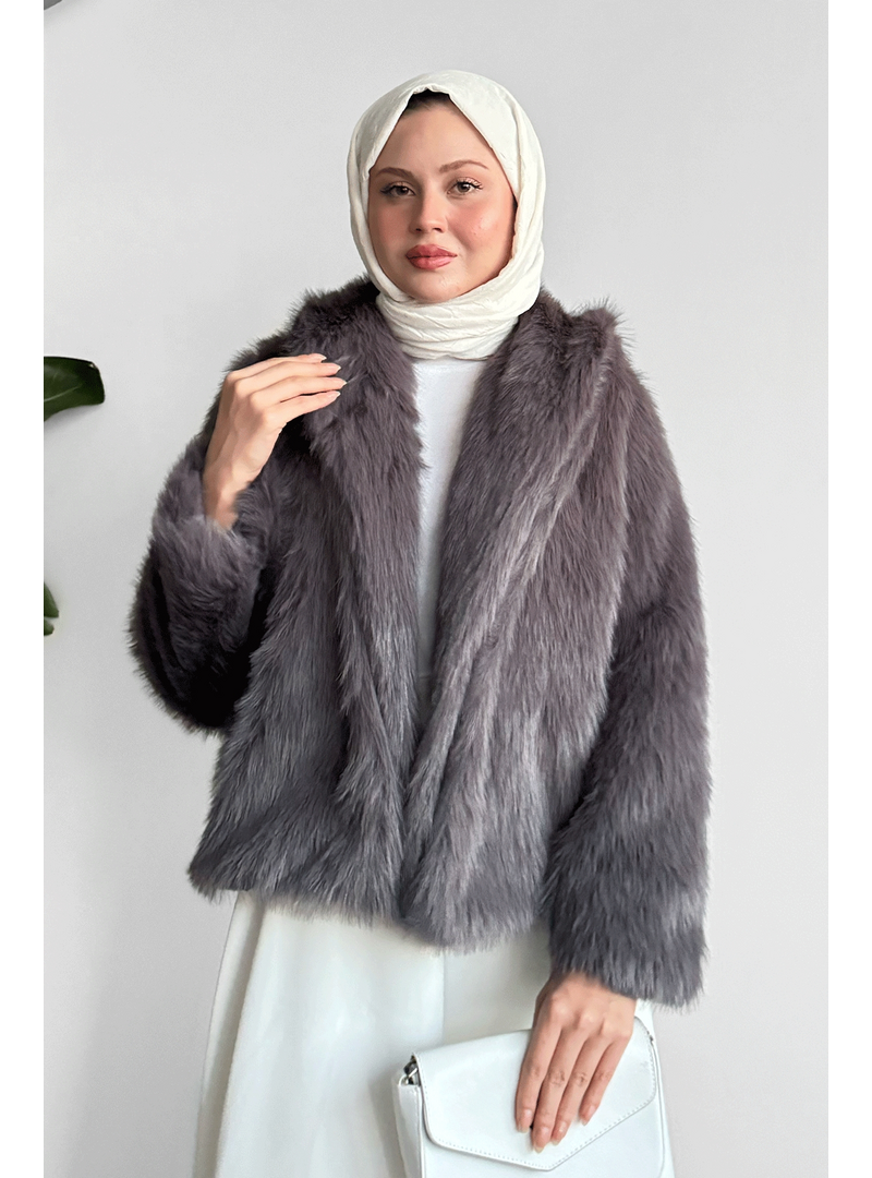 InStyle Astarlı Kısa Antrasit Kürk