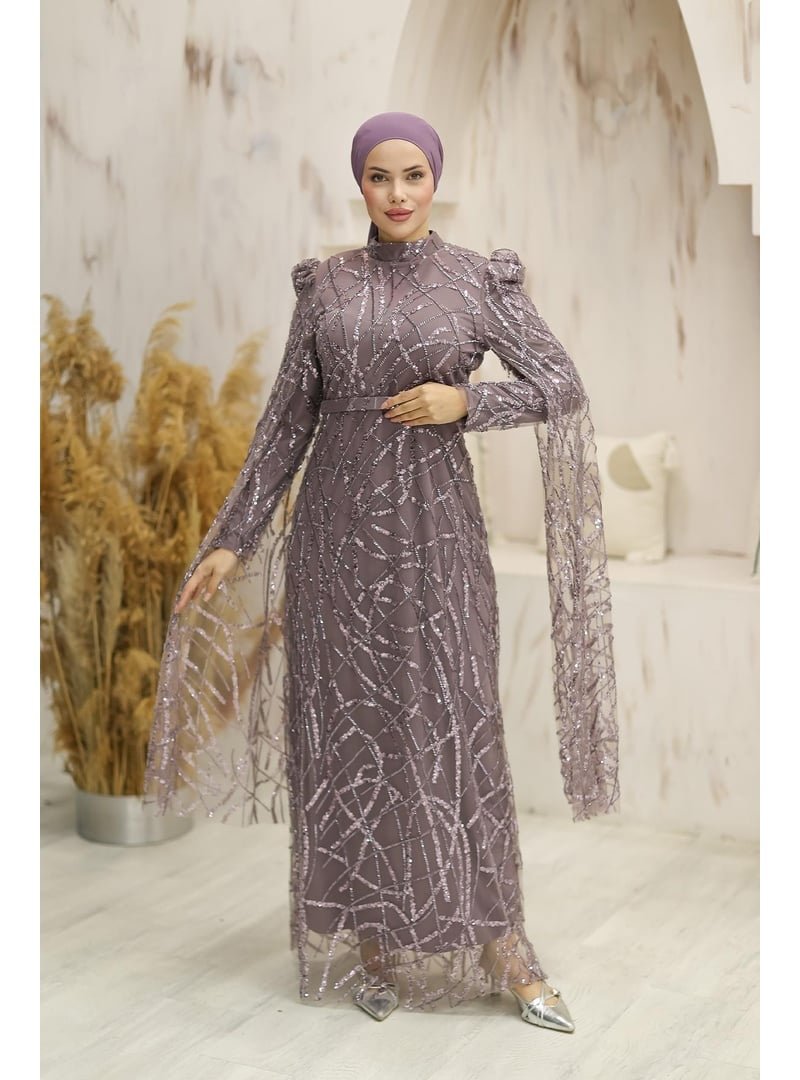 Hakimoda Lila İncilay Boncuklu Abiye Elbise