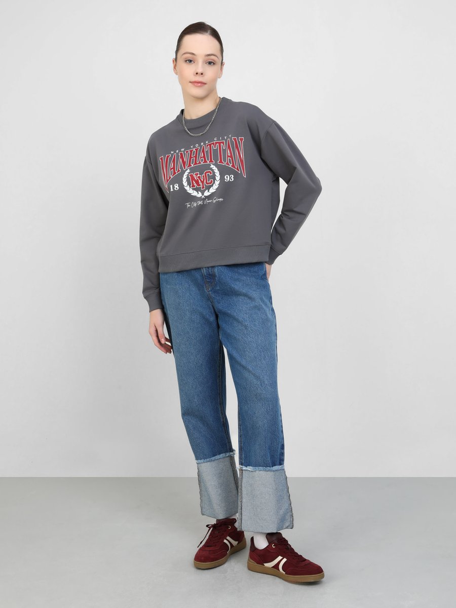 Benin Baskı Detaylı Sweatshirt Antrasit