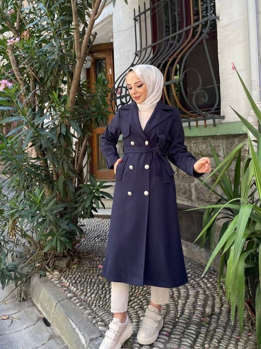 Nevayla Moda Kruvaze Kaşe Kaban / Lacivert