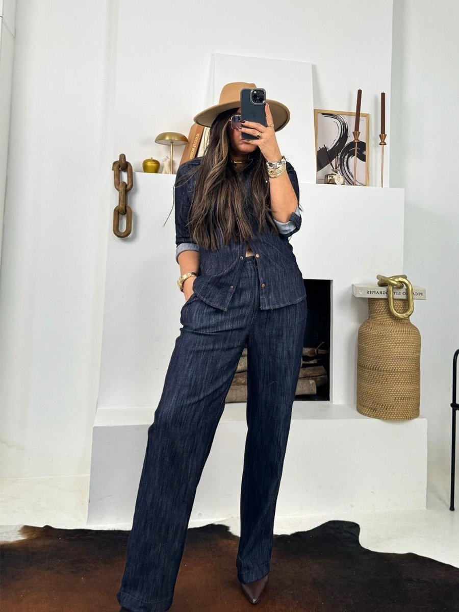 Sohotique By P Lacivert Likralı Arka Bel Lastik Bol Paça Jean
