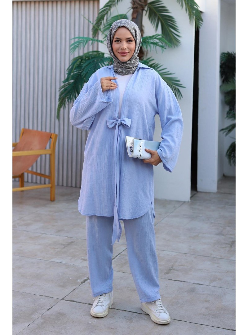 Misskayle Bağlama Detaylı Kimono Takım Pastel Mavisi