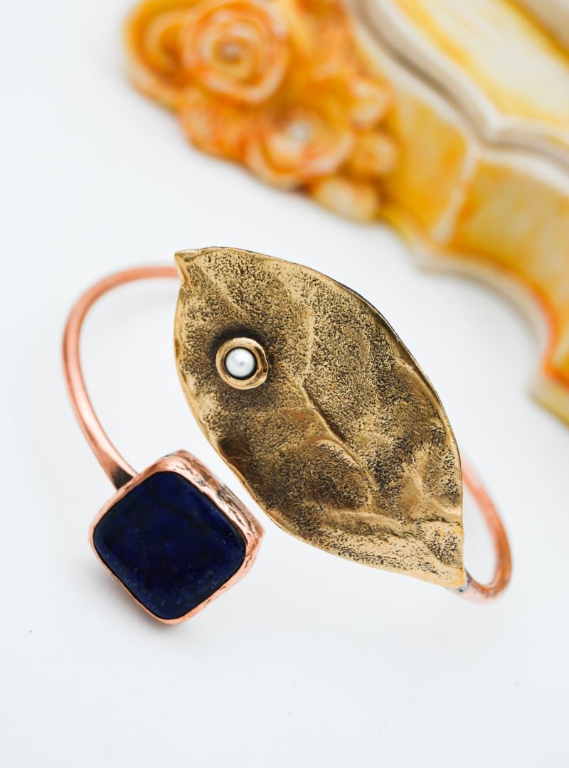 Stoneage Lapis Lazuli Taşlı Tasarım Bilekik Bakır Rengi