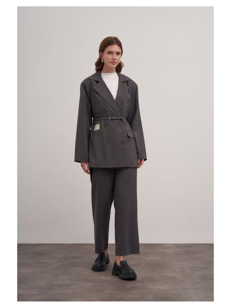 Fushya Çizgili Blazer İkili Takım
